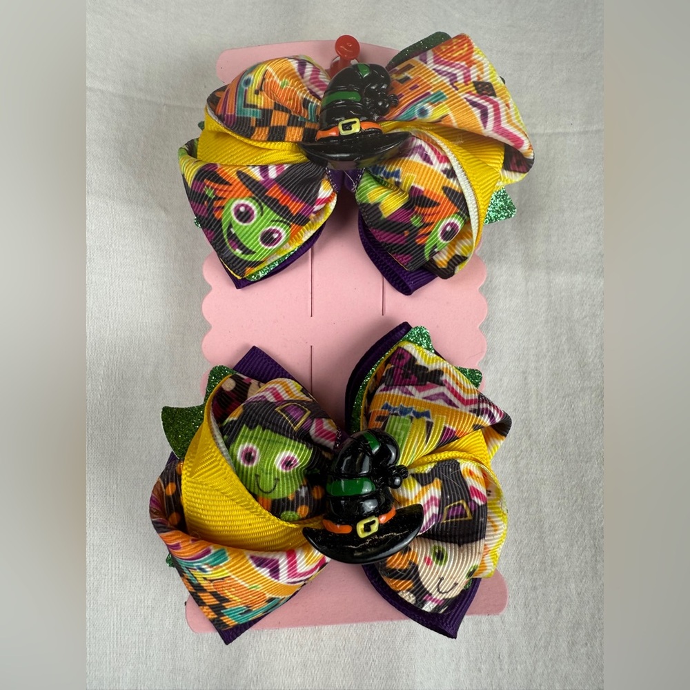 Handmade Halloween  Themed Hair Bows with Witch Hat